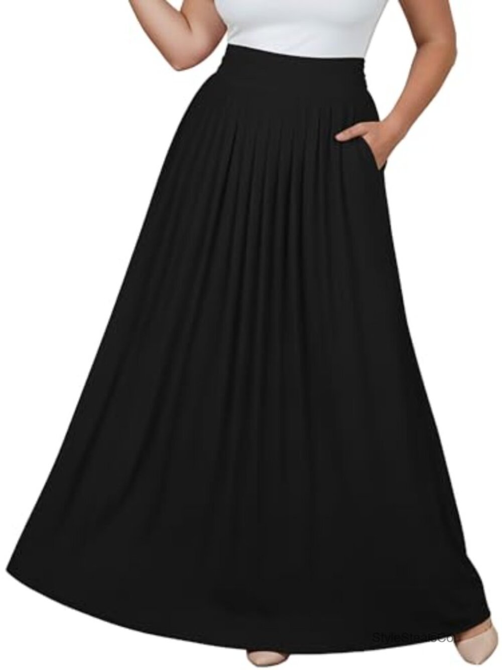 Flowy High Waist Floor Length Maxi Skirt with Pockets